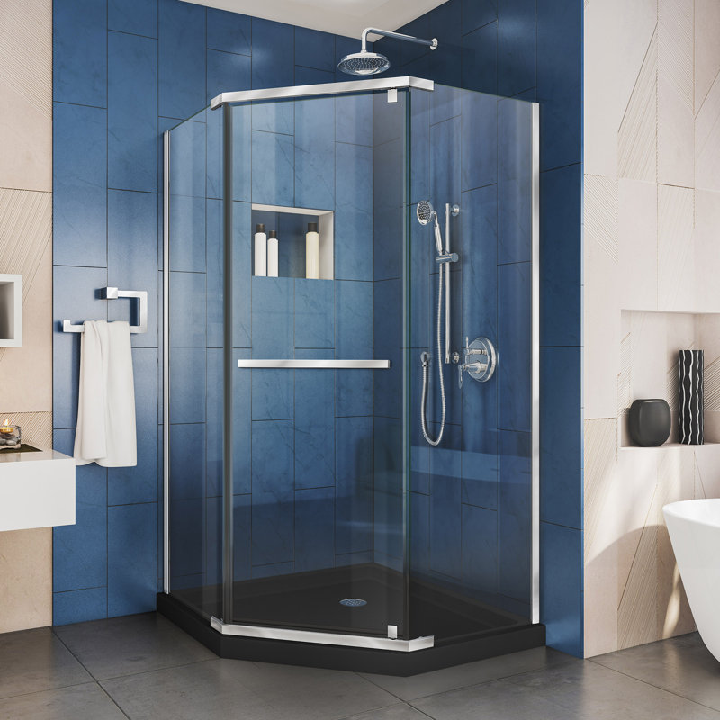 Cabine de douche à pivot néo-angle 42 "x 74,75" DreamLine Prism, Chrome, Noir