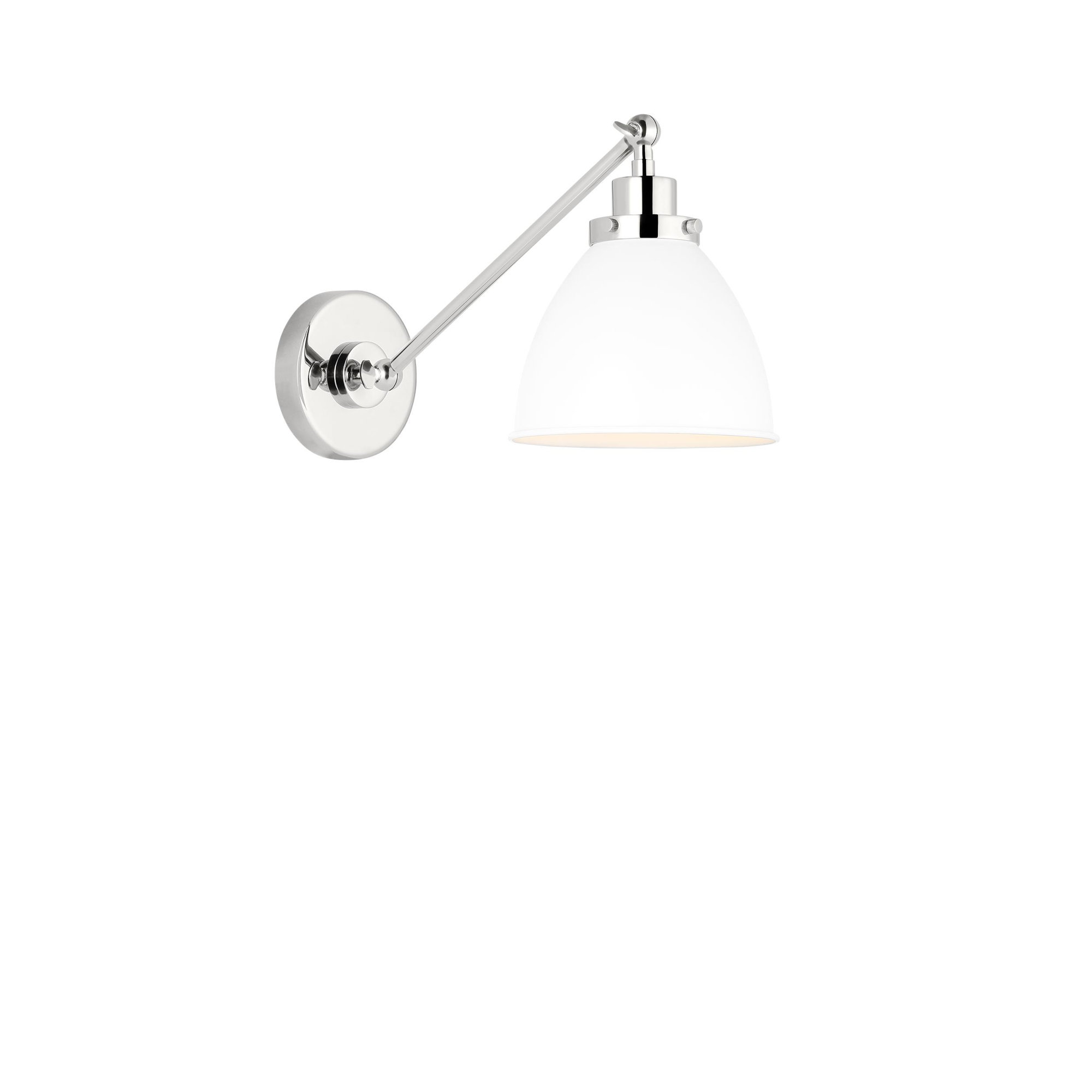 Single Light Steel Dimmable Armed Sconce, Polished Nickel, Matte White