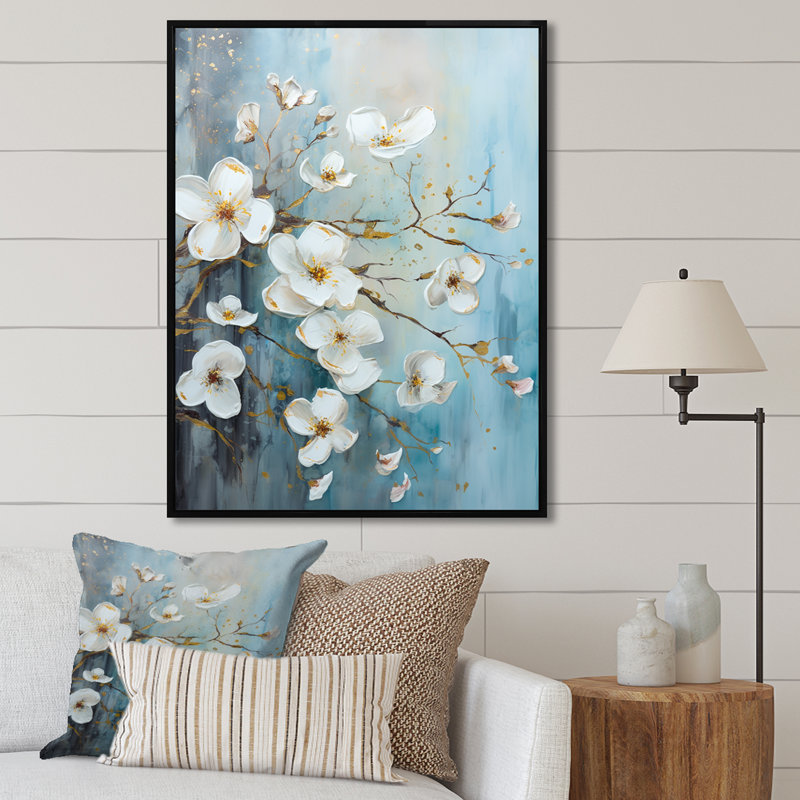 Reproduction d'art sur toile Dogwood S Flowers Field Delight I, Cadre flottant noir, H 32 po x l 24 po