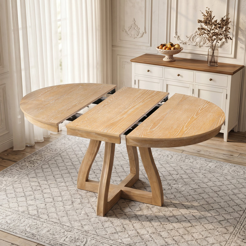 Table de salle à manger Farmhouse, table extensible, pied de table courbé, table de cuisine ronde, Natural