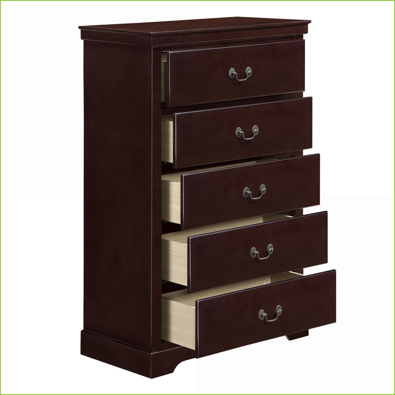 Commodes et amp; Garde-robes | Commode 5 tiroirs Traditional | Finition cerisier | Pas d'assemblage | Cerise | Bois