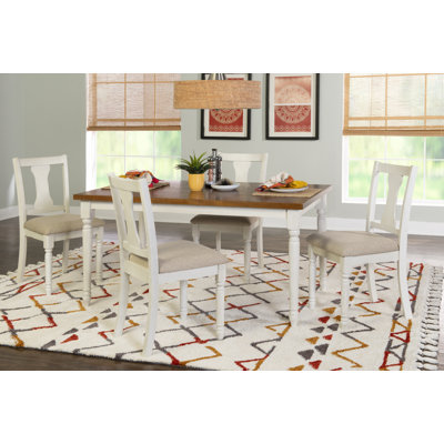 Io 5 Piece Two Toned Wood and Upholstered Dining Set