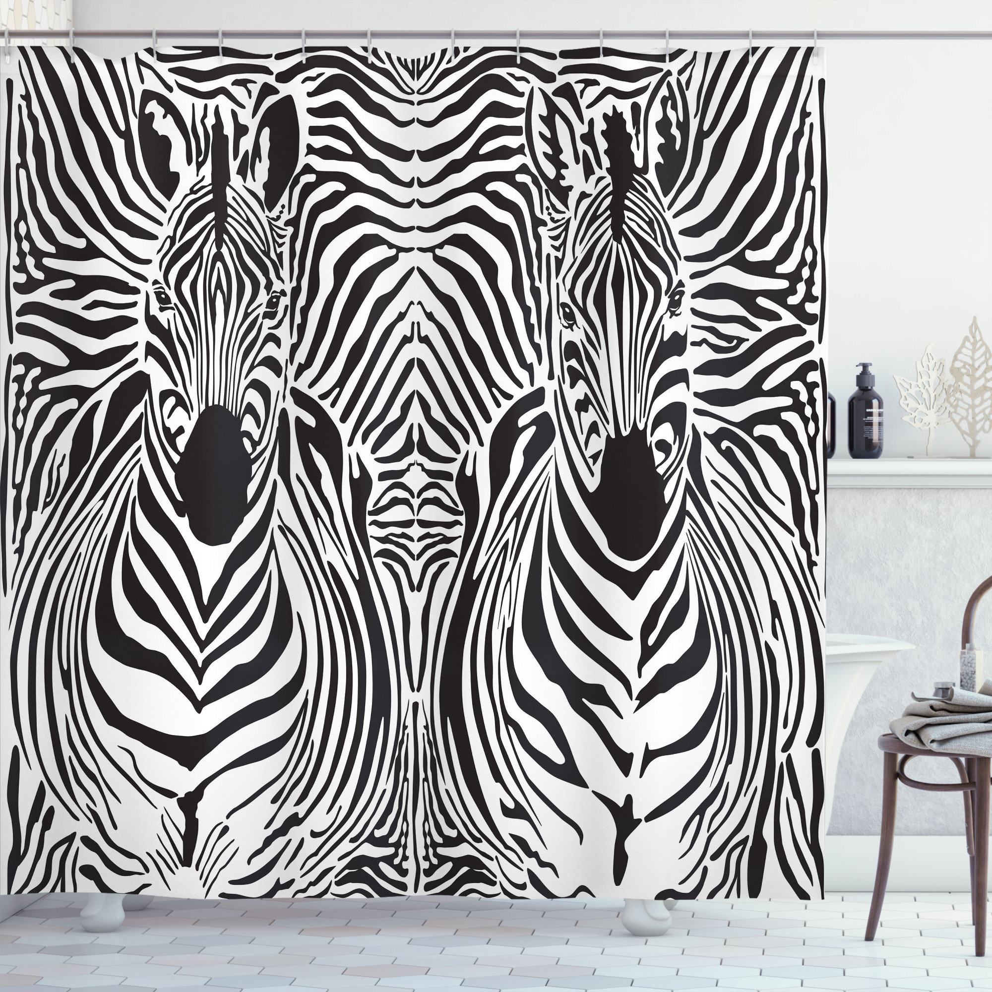 East Urban Home Zebra Print Shower Curtain Set + Hooks | Wayfair