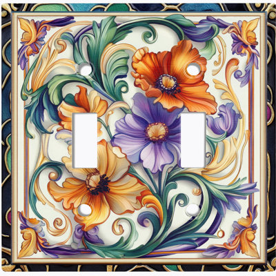 Couvercle de plaque d'interrupteur en métal; Bascule de taille standard 2 US - motif floral rustique