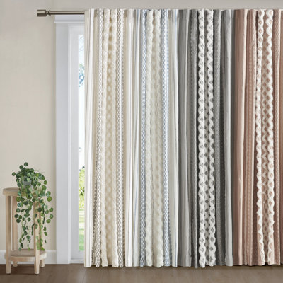 1 panneau de rideau en coton imprimé 50 x 108 po avec rayures et doublure en chenille