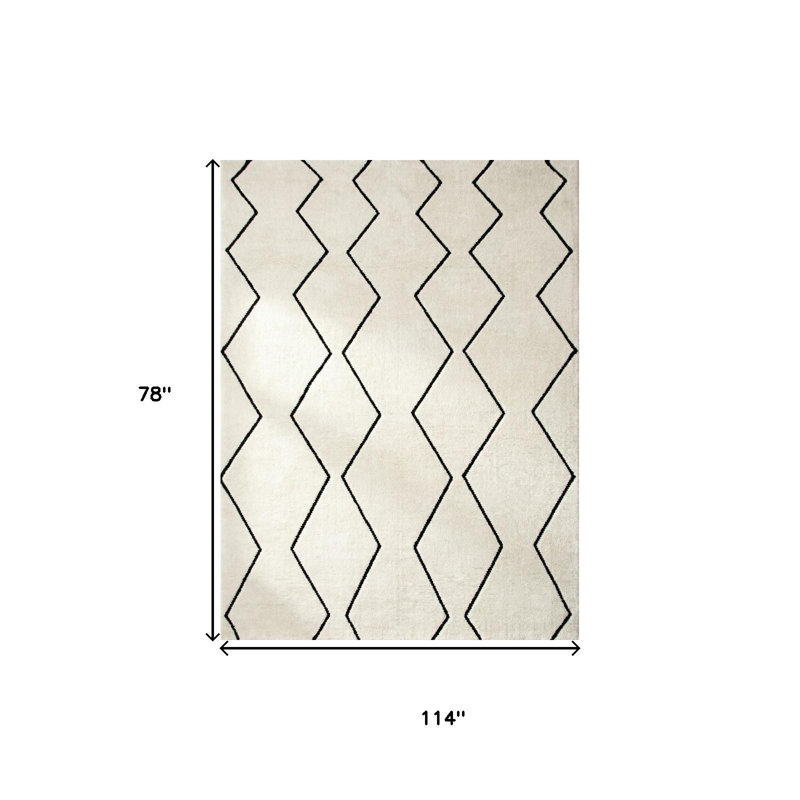 Tapis beige antidérapant 7 pi x 10 pi à motif géométrique tissé à la machine