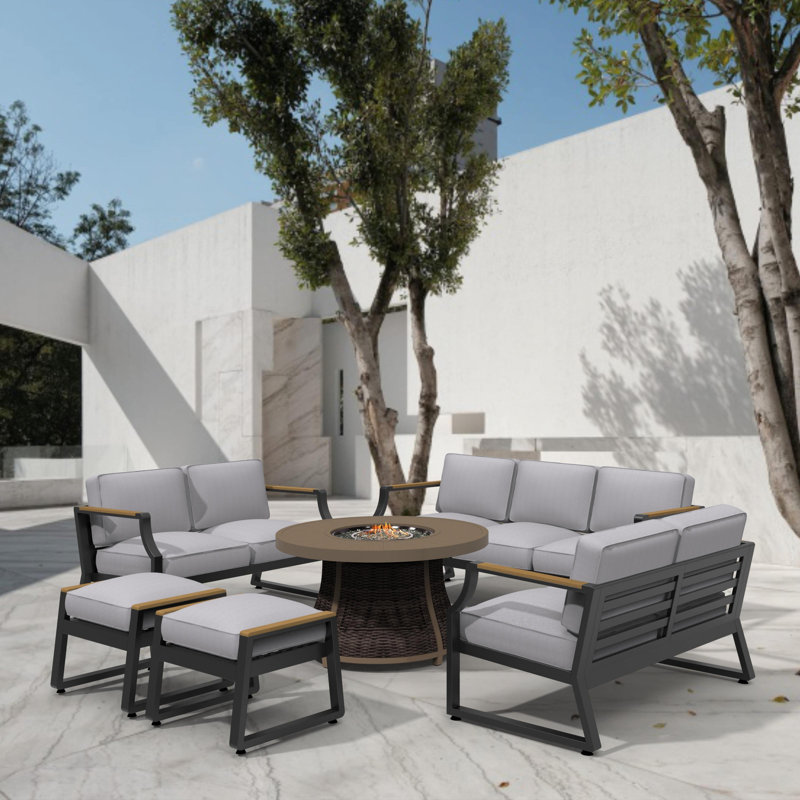 9 - Person Patio Conversation Set with Cushions, Black