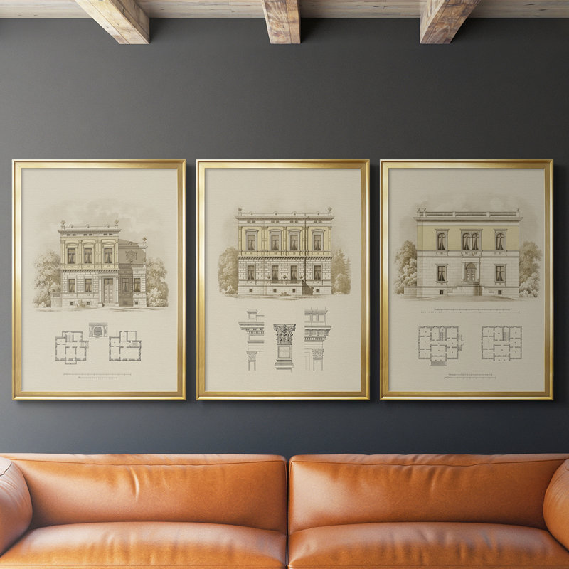 Estate and Plan III - Toile tendue avec châssis sur mesure - 3 pièces, H 30 po x l 63 po, Doré