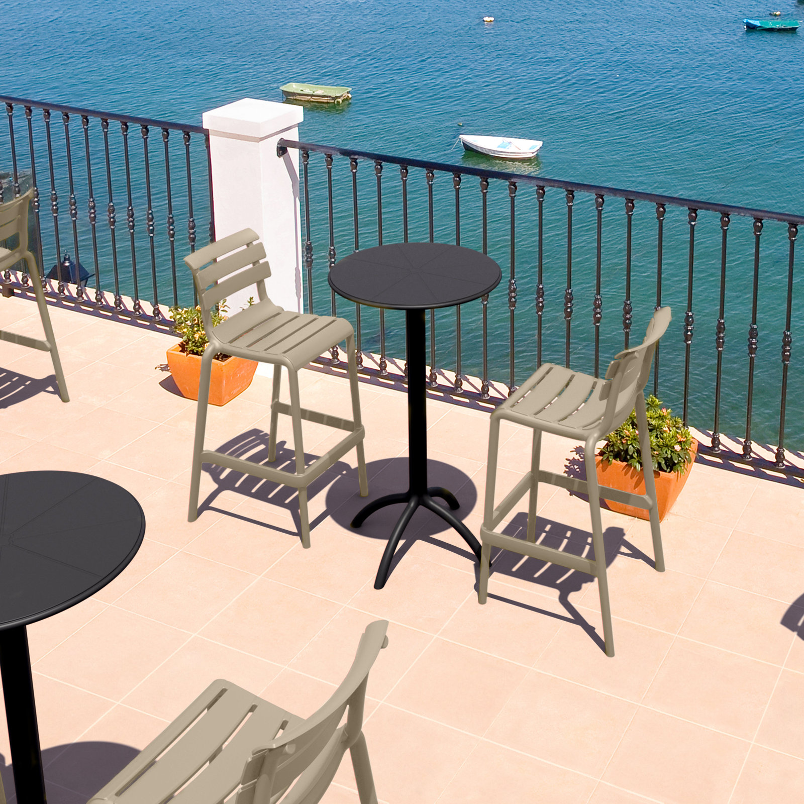 Ruta Outdoor Counter Stool, 29.50", Taupe