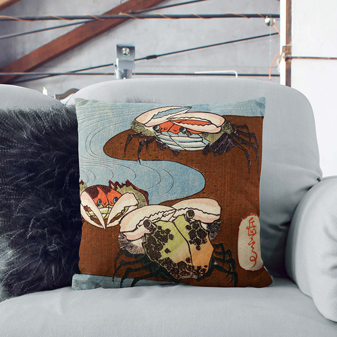 Crabs by the Sea by Yashima Gakutei Cushion with Filling