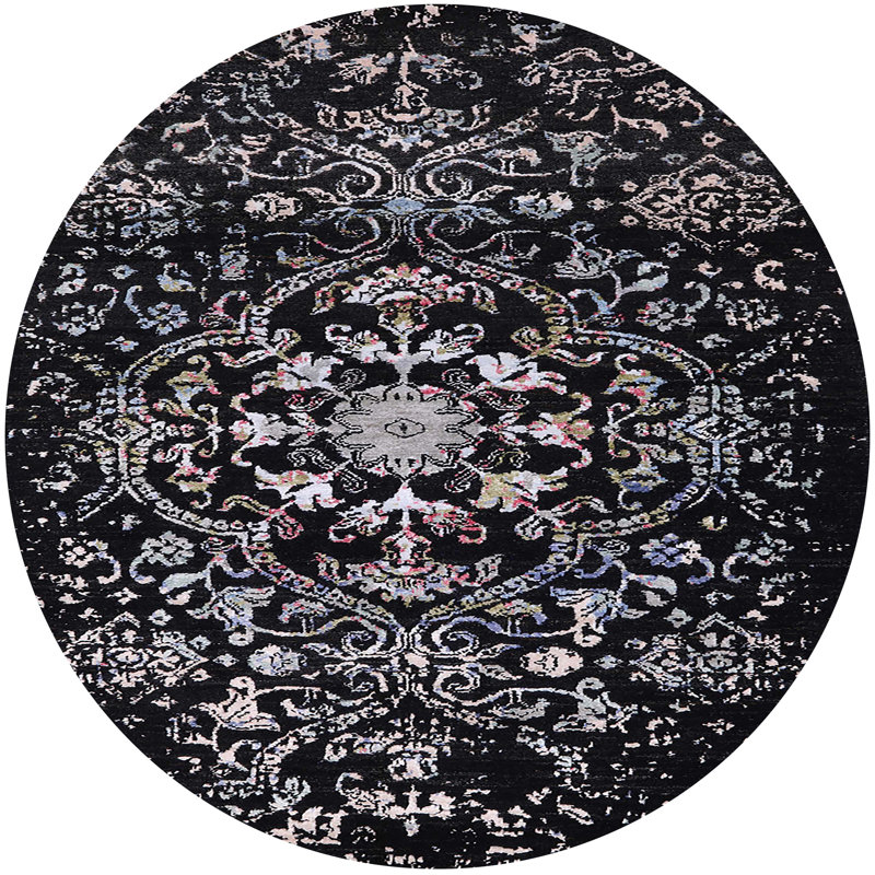 Tapis 100% moderne 2761 de style Mid-Century lavable à la machine, Rond 8 pi