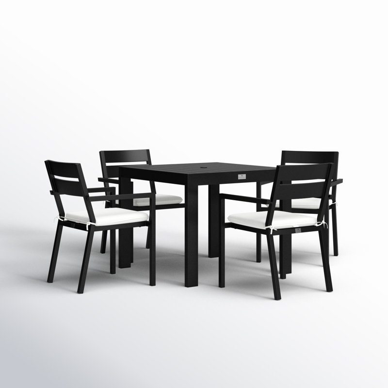 Eartha 4 - Person Patio Dining Set with Square Table , Cushions Included, Canvas Regatta Sunbrella® Canvas, Black
