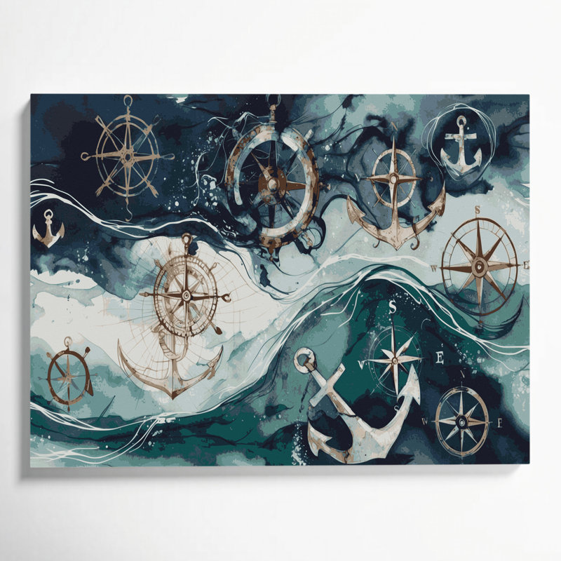 Art nautique gris sur toile, H 20 po x l 30 po