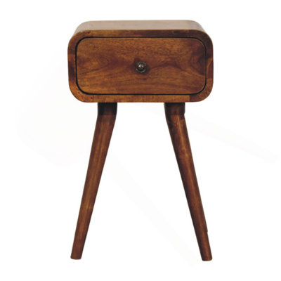 Avora Mini Chestnut Nightstand With 1-Drawer, Nordic Legs, Dark Brown