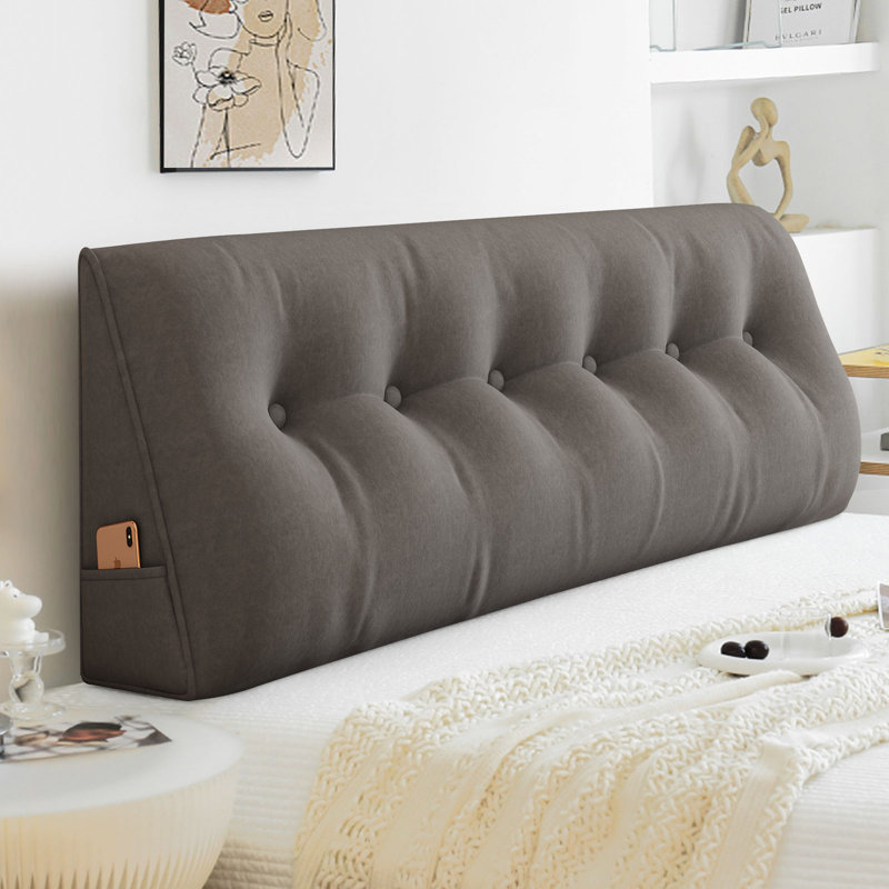 Cashmere-Like High Resilience Triangular Headboard Reading Wedge Pillow, Dark Gray, 19" x 78"