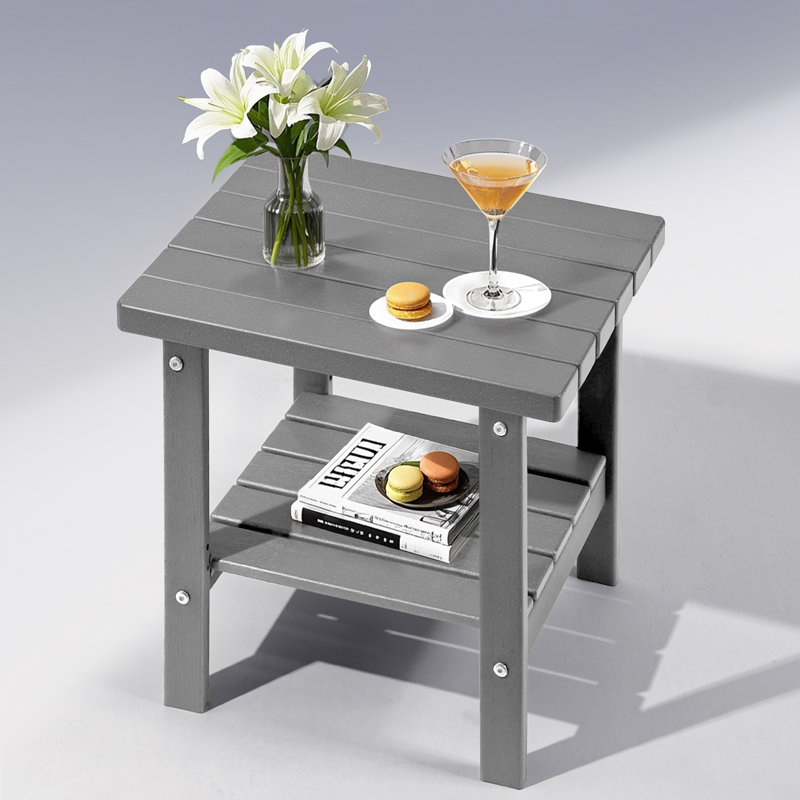 Taryn 17 in. 2-Tier Rectangular HDPE Outdoor Side Table, Gray