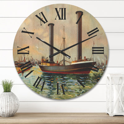 Horloge murale en bois ancien bateau sortant du port
