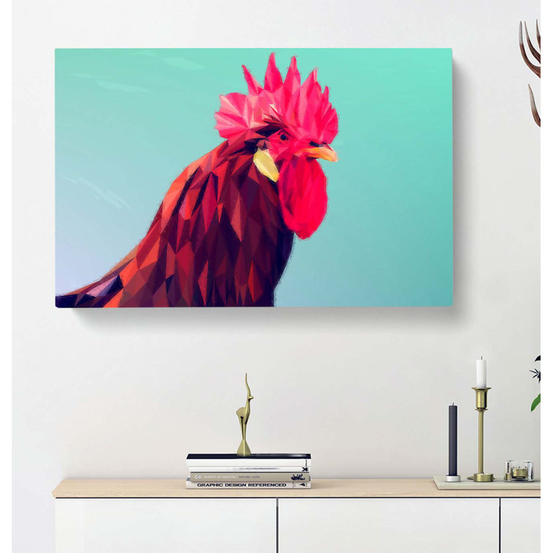 Geometric Rooster in Abstract - Wrapped Canvas, 40cm H x 60cm W x 3cm D