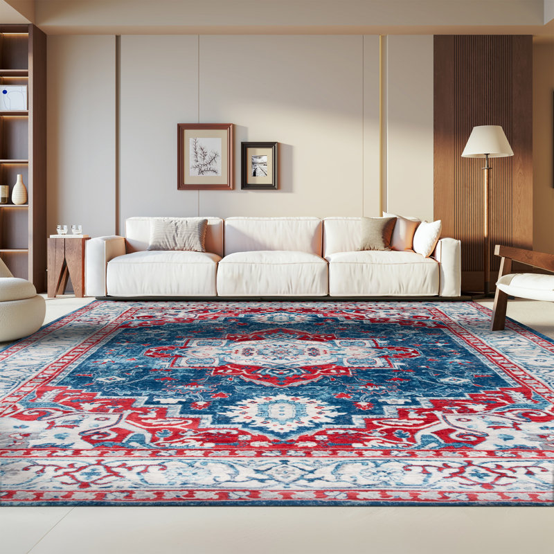 Tapis bleu marine / rouge Aurich 851, Rectangle 8 pi x 10 pi
