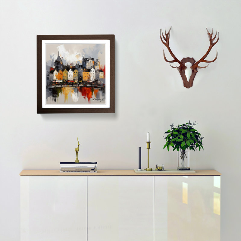 City Of Galway Gestural Art No.2 - Single Picture Frame Print on Wood, Walnut