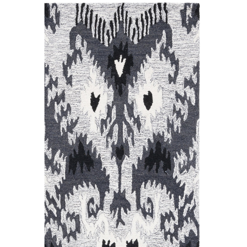 Ikat Hand Tufted Wool/Cotton Ikat Rug in Black/Gray, Rectangle 5' x 8'