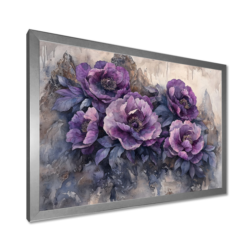 Lavande, pivoines sur le versant rocheux I - pivoines, art mural, H 24 po x l 32 po, Toile tendue