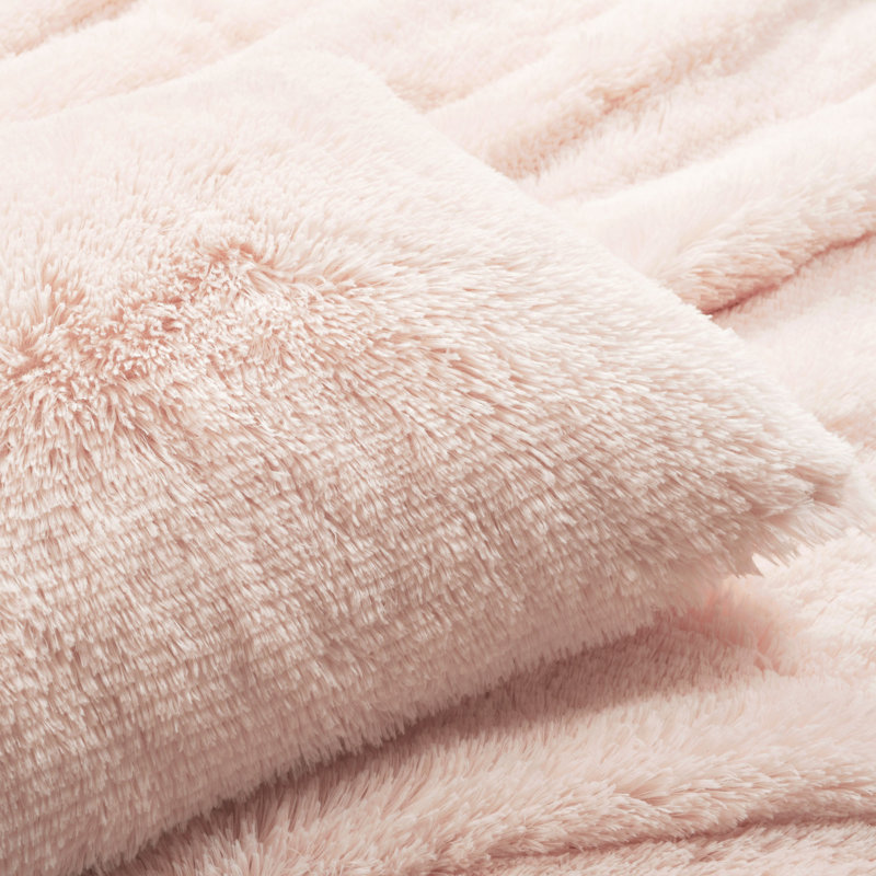 Blush Faux Fur Full/Queen Comforter Set with Matching Shams