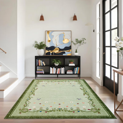 Tapis floral à bordure florale, tapis lavable antidérapant pour la cuisine, le salon, la salle de jeux