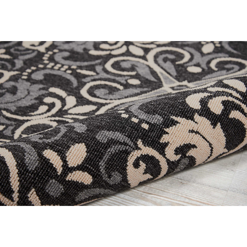 Tapis intérieur / extérieur gris anthracite à motif abstrait Ashby, Rectangle 5 pi 3 po x 7 pi 5 po