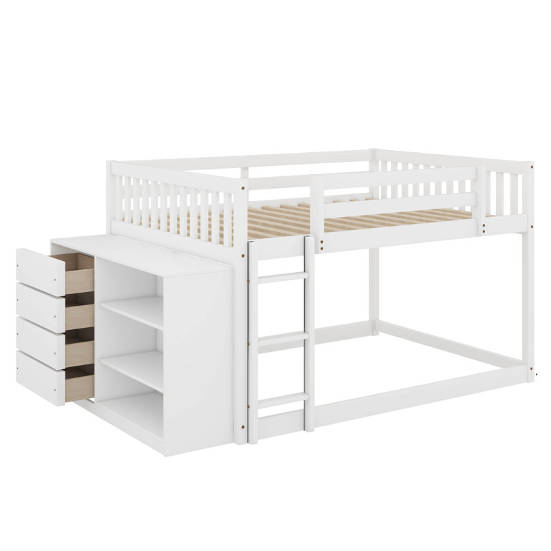 Lit superposé avec 4 tiroirs et 3 tablettes, Complète, Blanc