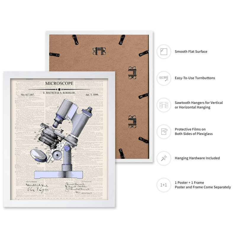 Microscope Blueprint No1, Affiche, Encadrement blanc, H 16 po x l 20 po