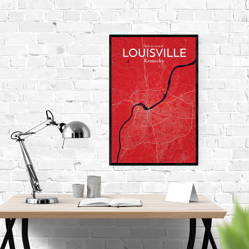 «Louisville City Map», impression, H 36 po x l 24 po, Rouge / Bleu marine