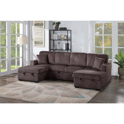 Canapé modulaire convertible revêtu de velours côtelé