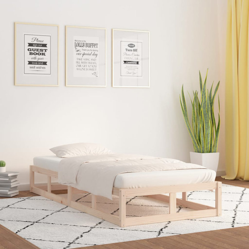 Bed Frame Solid Wood, Brown, 95.5 x 205.5 cm