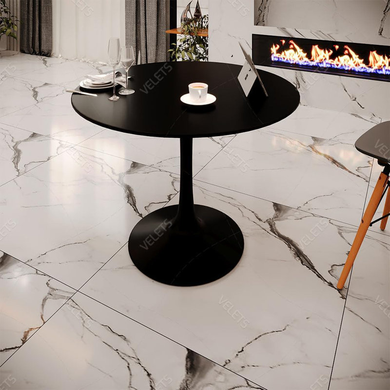 Table de salle à manger Mid-Century, H 29,5 po x L 39,5 po x l 39,5 po, Noir, noir, noir, noir
