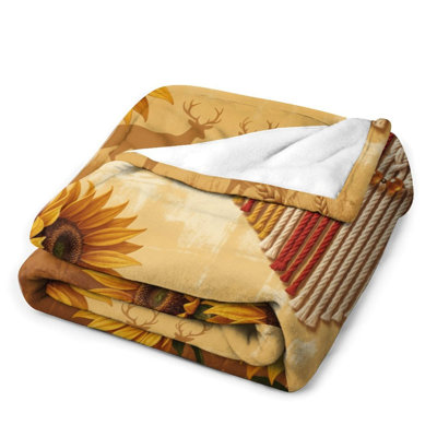 Jeté d'automne en macramé avec tournesol, cerf, flanelle de luxe, jeté doux et chaud pour le canapé-lit du salon