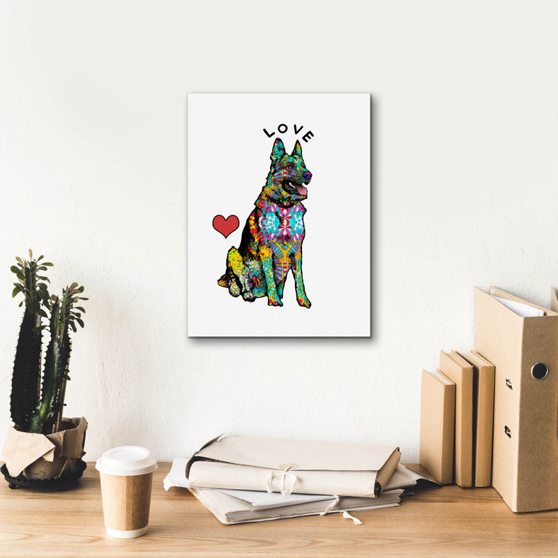 «Love Shepherd» par Dean Russo, art mural sur toile, H 16 po x l 12 po x P 0,75 po