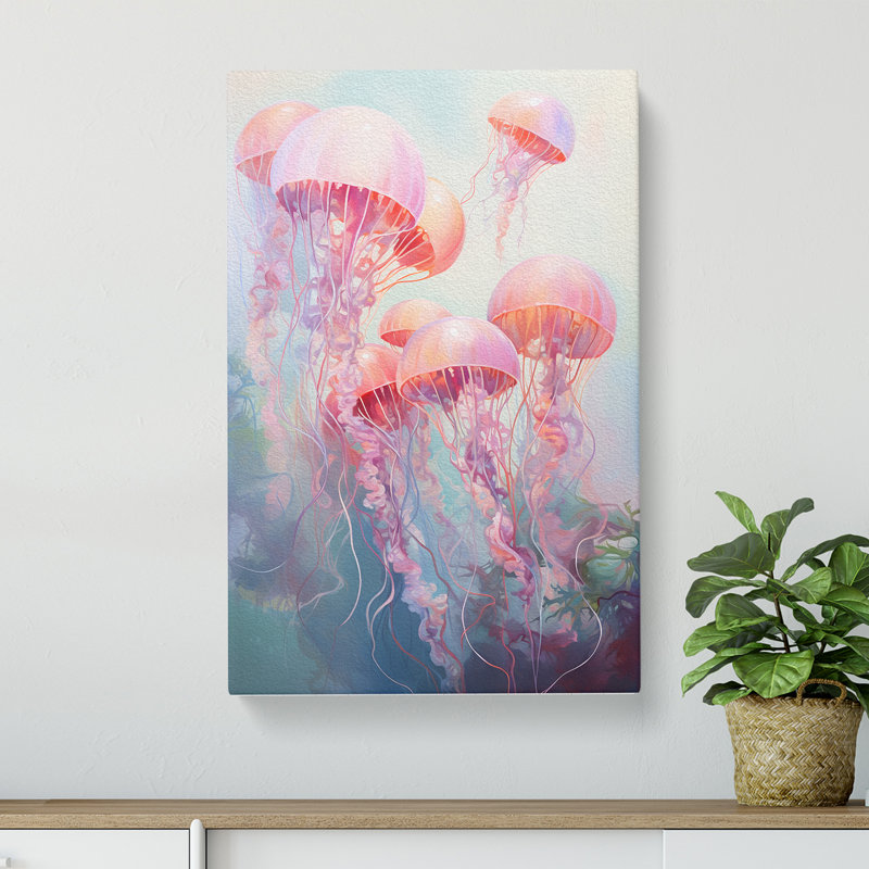 Jellyfish Bubble Gum Painting - Single Picture Frame Print, 60cm H x 40cm W x 3cm D