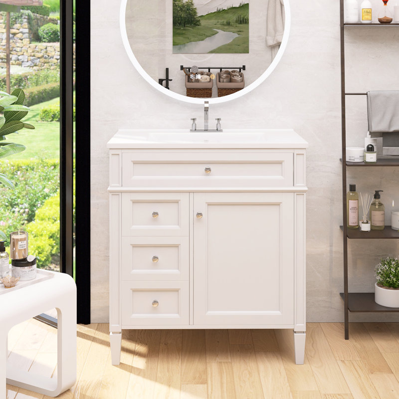 Meuble-lavabo de salle de bain avec tiroir basculant, organisateur de porte d'armoire et tablette réglable