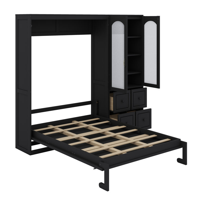 Lit escamotable multifonctionnel avec armoire de rangement réversible et tiroirs, Noir