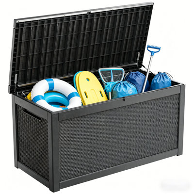 Boîte de rangement de 260 gallons, grande boîte de rangement extérieure en résine imperméable pour meubles de patio