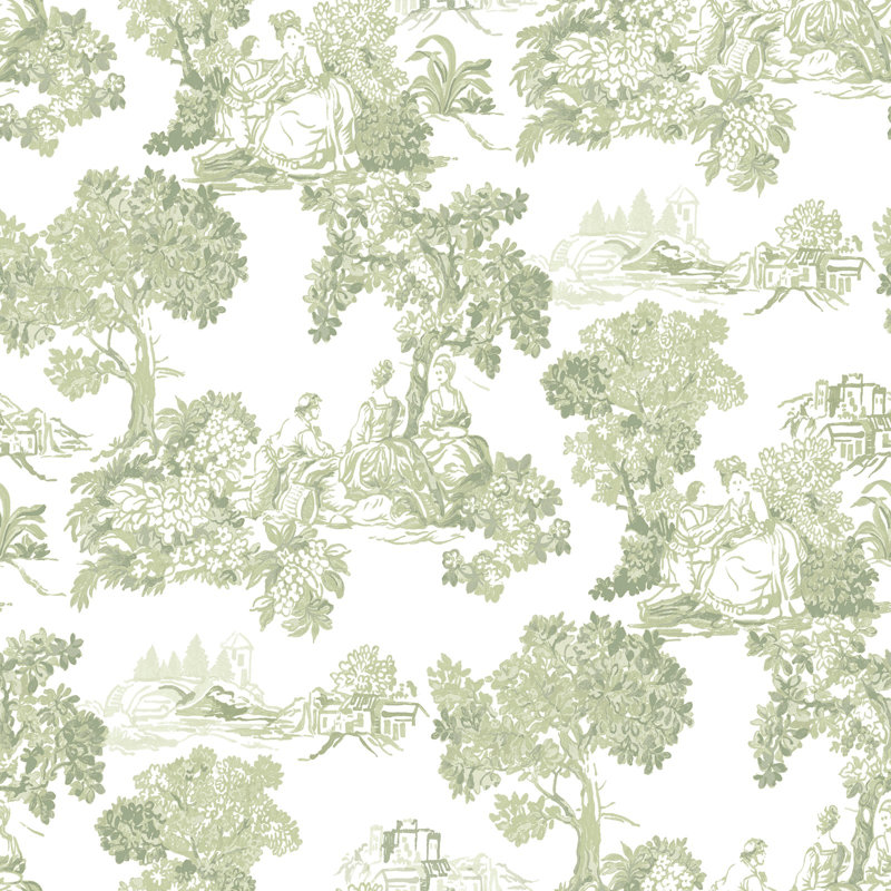 Blooming Garden Collection Toile Garden Wallpaper Roll, Blue