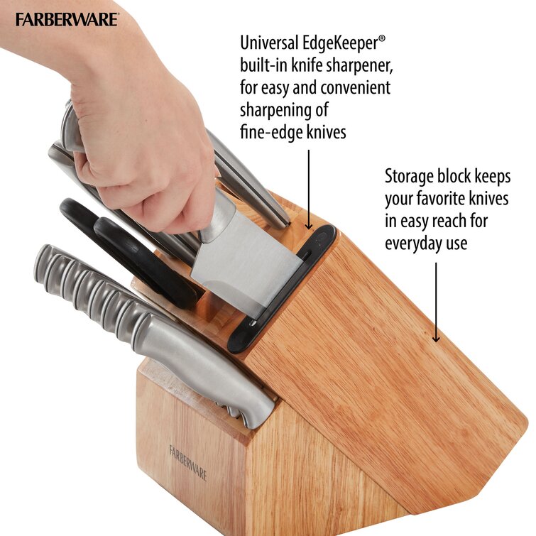 Farberware Edgekeeper 16-Piece Triple-Rivet Cutlery Block Set with Built-in Sharpener, Black