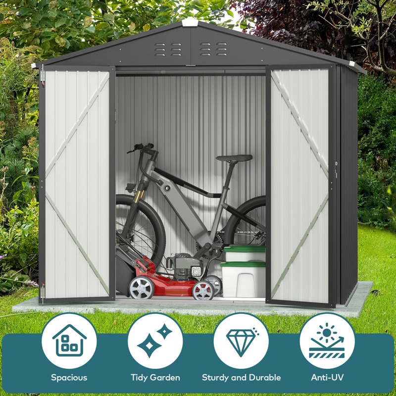 8' x 6' Dark Gray Metal Outdoor Storage Shed Kit