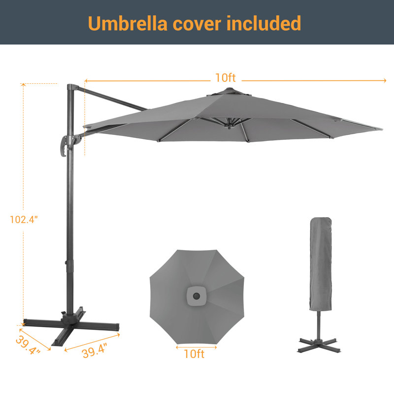 Parasol en porte-à-faux 120 po Landers, Gris