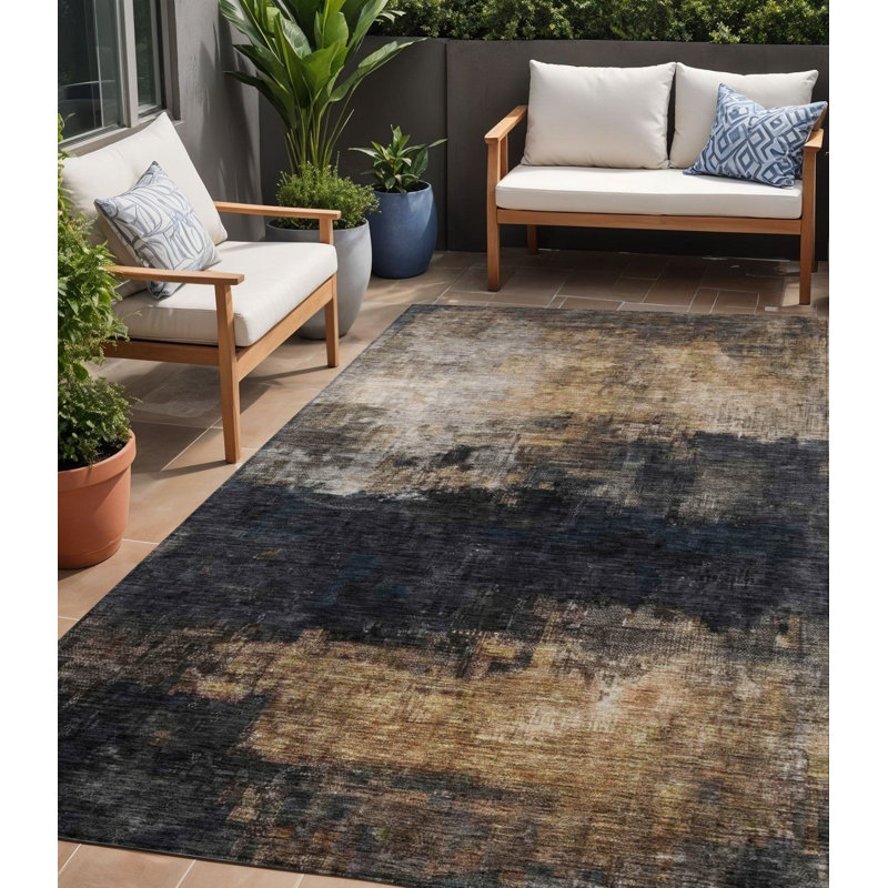 Tapis d'extérieur lavable gris anthracite et beige abstrait 5 pi x 8 pi