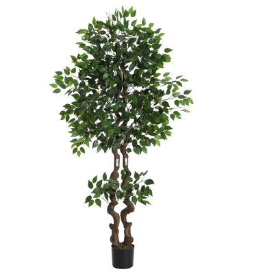 6ft Artificial Ficus Tree and Lifelike PVC Leaves, No Pot Included, Zero Maintenance Faux Banyan Plant for Corner Living Room Office Decor