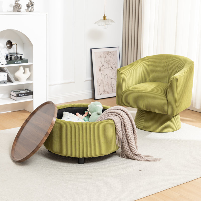 Table basse ronde avec rangement Pietsch, Velours côtelé vert