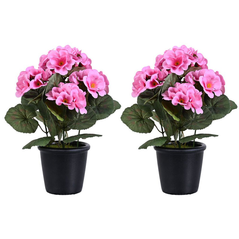 2 pièces de géranium artificiel en pot avec bassin, géranium, décoration de fausse fleur pour l'extérieur, décoration de table de bureau de ferme de mariage