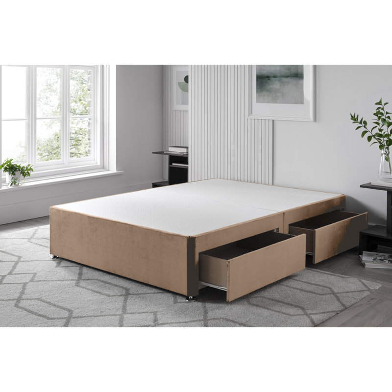 Plush Divan Bed Base, Kingsize (5'), Mink, Left Side Drawers